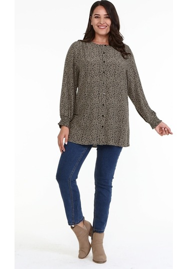 Düğme Detaylı Gipeli Tunik-haki Haki