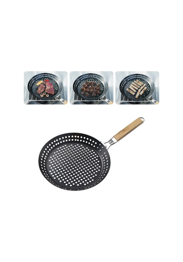 Symbee Dışarıda Kullanıma Uygun Katlanabilir Demir Izgara Tepsisi, Ahşap Kollü, Steak Ve Sebzeler İçin Non-stick Bbq Aleti Çok Renkli