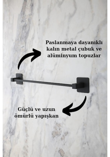 Multistore Kare Yapışkanlı Siyah Uzun Havluluk Siyah