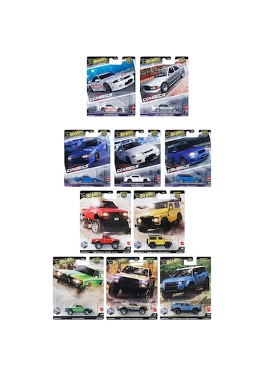 Hot Wheels Premium Modern Classic 4 + Hot Wheels Car Culture 2024 H Case Hw Off Road Çok Renkli