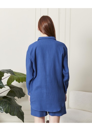 Soft Koton Kumaş Şort Gömlek Takım-3300-indigo İndigo