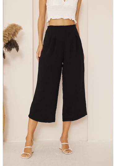 Darlin Moda Siyah Yüksek Bel Bol Paça Pantolon Dm3003 Siyah