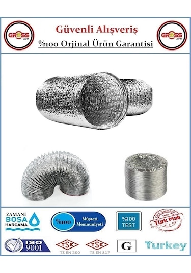 Alüminyum Telli Baca Flexi - Aspiratör Borusu - Çap:127mm Boy:2mt