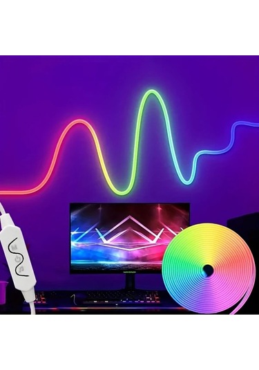 Globalbloom 39.37 İnç Usb Led Neon Işık Rgb Müzik Senkronizasyonlu 3 Tuş Kontrollü Dekoratif Aydınlatma 3 Tuşlu Düğme Kontrolü Boyut