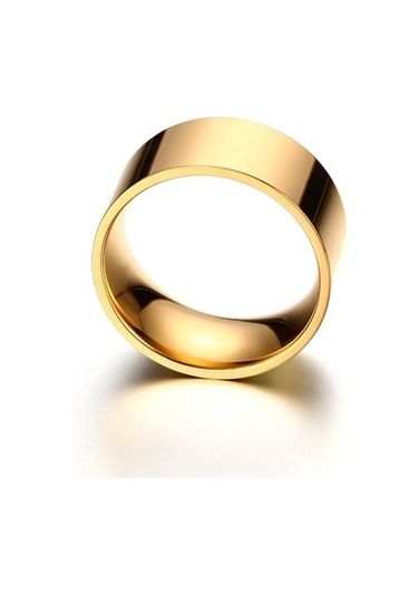 Chavin 10 Mm. Geniş Gold Sarı Bayan Erkek Çelik Alyans Yüzük Dt02 Altın