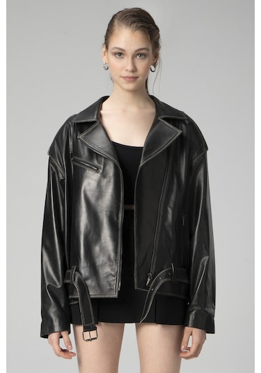 Dericlub Wm031 Oversize Biker Unisex Silme Deri Mont
