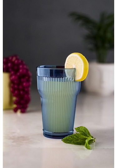 Akrilik Lacivert Tekli Uzun Bardak & Su Meşrubat Bardağı 400 Ml Cam Değildir Lacivert