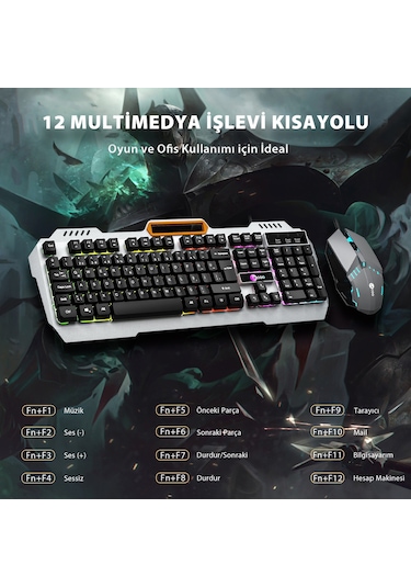 Lecoo CM107 USB Kablolu Rainbow Türkçe Q Klavye & Mouse Seti