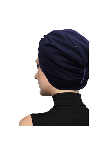 Kristal Tüllü Astarlı Lacivert Hazır Türban Tesettür Abiye Bone