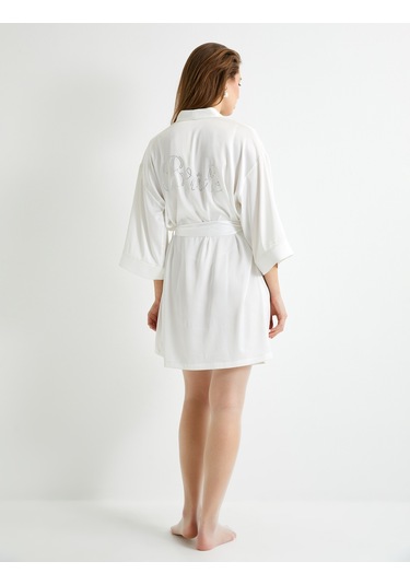 Koton Bride Sabahlık Saten Beli Kuşaklı Parlak Taş Baskılı Bridal Beyaz 4slk70001mw Beyaz