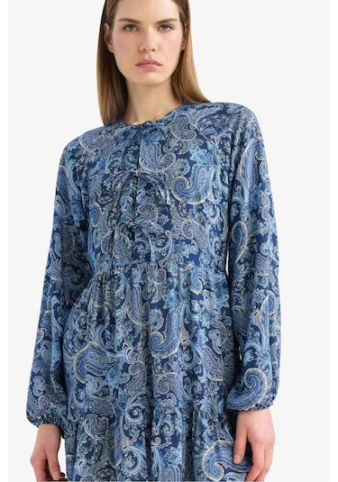 DeFacto Bisiklet Yaka Desenli Uzun Kollu Mini Elbise E6612AX25SPNV42