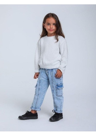 Kız Çocuk Simli Kırçıllı Bluz-14305 Ekru