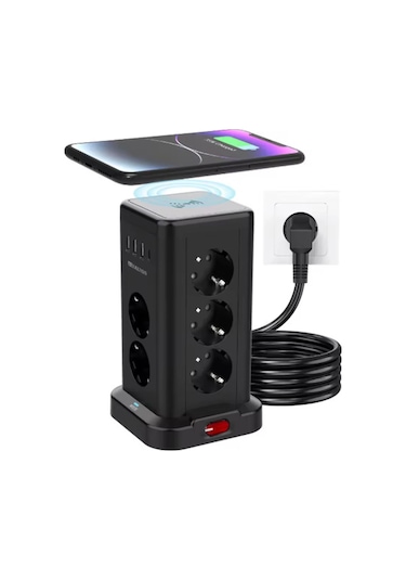 Wp711 Akım Korumalı Priz Kablosuz Şarj İstasyonu 11x Soket 3x Usb 1xtype-c Kablolu Grup Priz 1,5 m