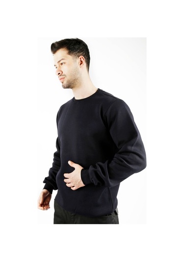 Uniprom Sıfır Yaka Sweatshirt Kalın Kumaş İçi Şardonlu Lacivert Erkek Lacivert