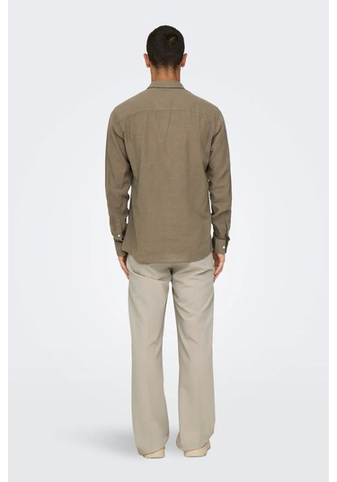 Only & Sons Erkek Onscaiden Slim Fit Keten Gömlek 22012321 Kahverengi Kahverengi