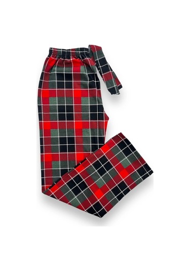 Ekose Desenli Beli Lastikli Unisex Pijama Altı Kırmızı Yeşil