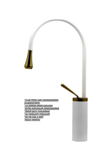 Damla Çanak Lavabo Bataryası Beyaz Gold 093001 Beyaz - Gold