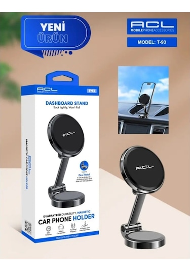 Acl T-93 Gösterge P. İçin,mıknatıslı, Çinko Metalli, Araç İçi Telefon Tutucu Siyah - Siyah
