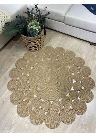 Mavaux Hasır Jüt Çiçek Desenli Kilim Halı Hasır