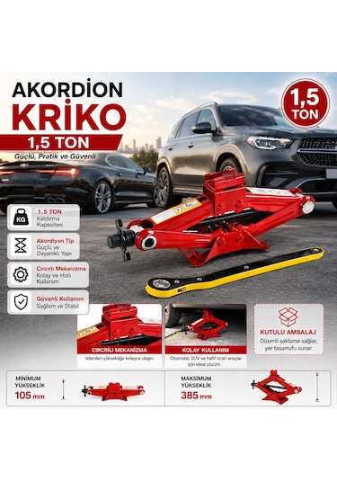 1,5 Ton Akordiyon Kriko Cırcırlı Araç Kaldırma Krikosu