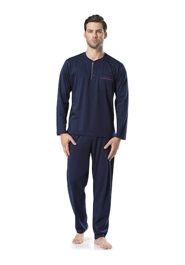 Erkek Uzun Kollu Penye Pijama Lacivert