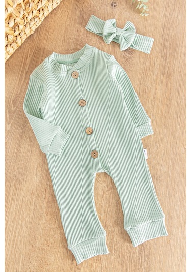 Önden Düğmeli Bandanalı Kız Bebek Tulum 001
