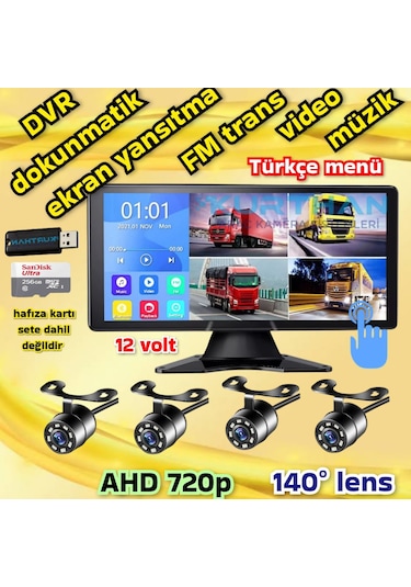 Mibzer İçin Dokunmatik 10.36 İnç Monitör Ve 4 Adet Ahd 720p Beyaz Ledli Kamera Seti 12 V