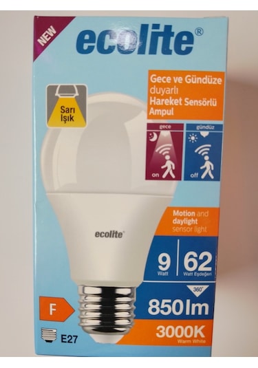 Ecolite Gece Gündüz Işık Ayarlı Sensörlü 9 Watt Led Ampul Sarı Iş