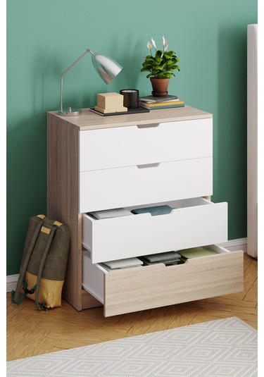 Lento 4 Çekmeceli Şifonyer Yatak Odası Bebek Odası Beyaz Meşe Beyaz Meşe