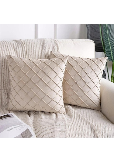 Bej Yenı Kadife Kareli Yastık Kılıfı 40cm/45cm/50cm/55cm/60cm 40 40 Cm