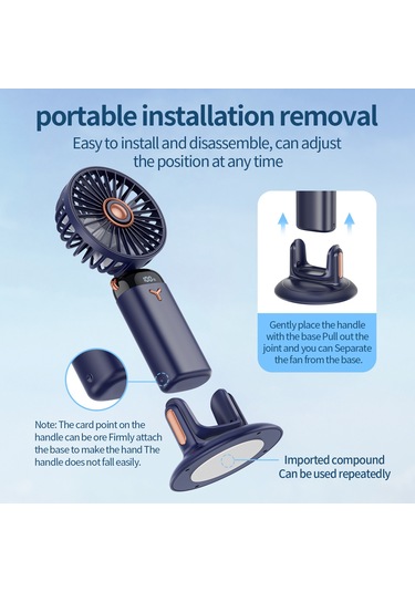 Usb Mini El Tipi Döner Tabanlı Küçük Fan 2400mah Mavi