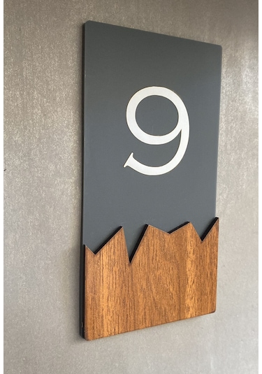 Wooden Serisi Dikey Kapı Numarası