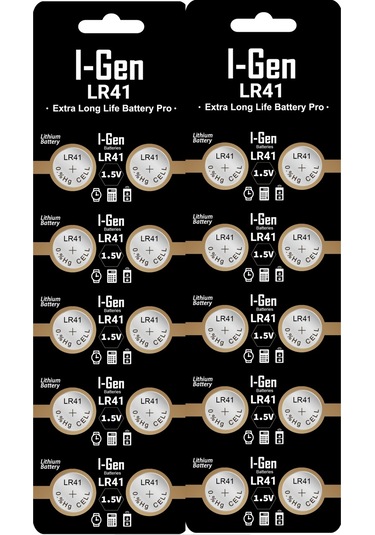 I-gen Lr41 1.5v Alkalin Düğme Pil Ag3, G3, 192, L736 20'li Paket