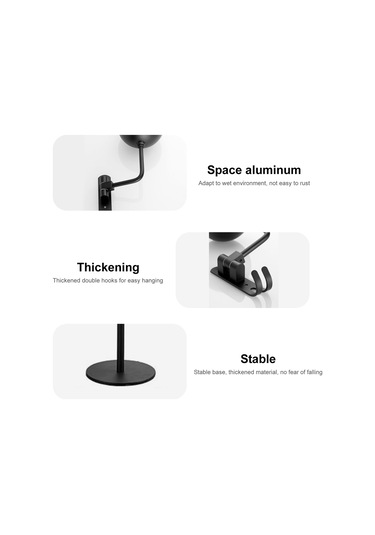 Ranyeek Duvar Tipi Çift Kanca Motosiklet Kask Tutucu - 180 Döner, Katlanabilir, Alüminyum Malzeme, Helmet Ve Giysi Saklama, Garaj/ofis Uygun Siyah
