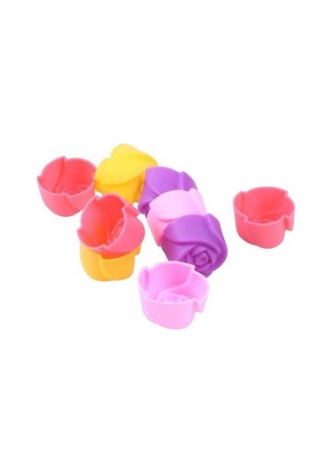 Fastbuy Silikon Gül Desenli Kek Kalıbı Seti - 10'lu - Siyah, Cupcake Ve Jöle İçin Siyah