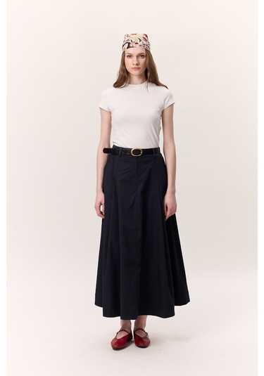 Cep Detaylı Geniş Etek Lacivert Lacivert