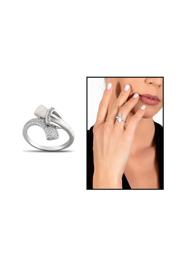 Sedef Taşlı "Belt" Tasarım Zirkon Taş Detaylı 925 Ayar Gümüş Kadı (500123217)