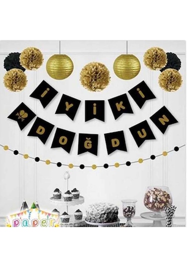 Siyah Zemin İyi Ki Doğdun Gold Banner