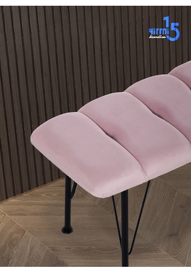 Yirmi15 Metal Ayaklı Eco Pembe Babyface Puf & Bench