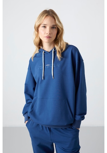 Tommy Life Parlament Kapüşonlu Kanguru Cep Oversize Lastik Paça Kadın Eşofman Takımı - 95288 Parlament Parlament Mavisi