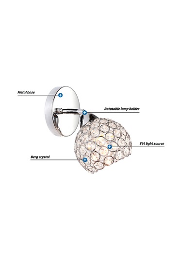 Padalink Gümüş Kristal Duvar Lambası - Metal Gövde, G9 Kaynaklı, Üç Renkli, Parlaklama Yok - Yatak Odası, Mutfak, Koridor Için 110v-130v Gümüş