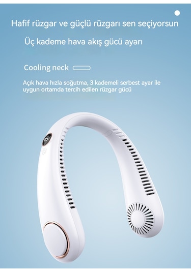 Usb Şarj Taşınır Sessiz Yapraksız Asılı Boyun Farı-beyaz