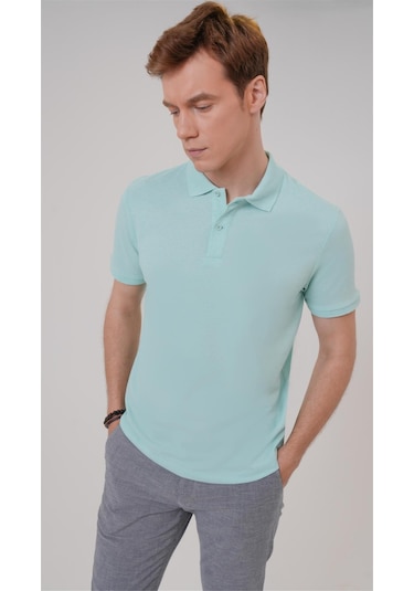 SÜVARİ Su Yeşili Regular Armürlü Polo Yaka Tişört-37215 Su Yeşili