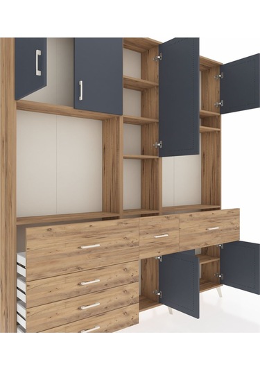 Arges Dolap 10 Raflı 6 Çekmeceli 8 Kapaklı 220x30x243 Çam-antrasit/çam Antrasıt/atlas Çam Arges Dolap 10 Raflı 6 Çekmeceli 8 Kapaklı 220x30x243 Çam-antrasit/çam Antrasıt/atlas Çam