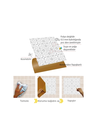 Tink KENDİNDEN YAPIŞKANLI GRİ MOTİFLİ DESENLİ PVC KARO 30X30 CM