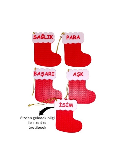 Yılbaşı Çam Ağacı Süsleri Yeni Yıl Çorap 4+1 Adet İsme Özel Noel Baba