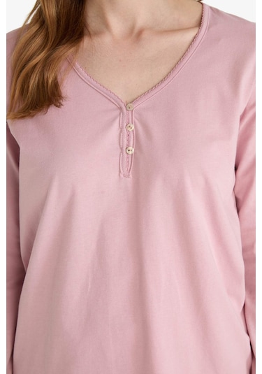 Defacto Pijama Takımı Regular Fit Uzun Kollu Üst Desenli Uzun Alt-fall İn Love G0229ax25aupn364 Pembe