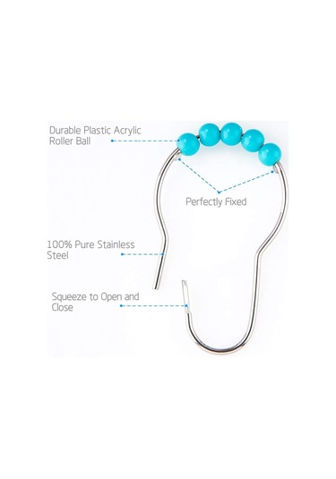 2'li Duş Perdesi Kanca Halkası, Paslanmaz Çelik Duş Perdesi Halkaları Ve Kancaları - 24'lü Set, Mavi Diğer