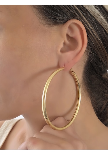 Xl Halka Boru Model Altın Kaplama Gold Renk Çelik Küpe 8cm