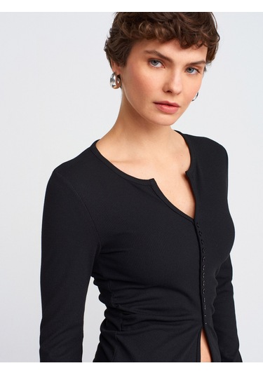 Dilvin 31548 Düğme Detaylı Büzgülü Top-siyah Siyah